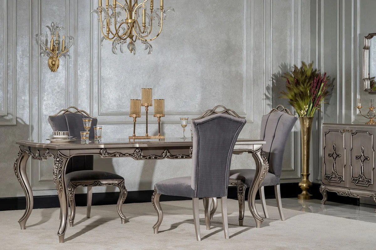 Luxury Baroque Dining Room Chair Set of 6 Gray / Silver - Magnificent Baroque Style Kitchen Chairs - Luxury Dining Room Furniture in Baroque Style - Baroque Dining Room Furniture - Baroque Style Furniture