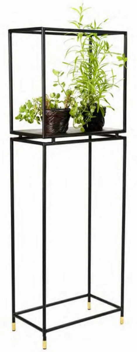 Luxury flower shelf black / brass 50 x 30 x H. 150 cm - Modern metal plant shelf - Living room furniture