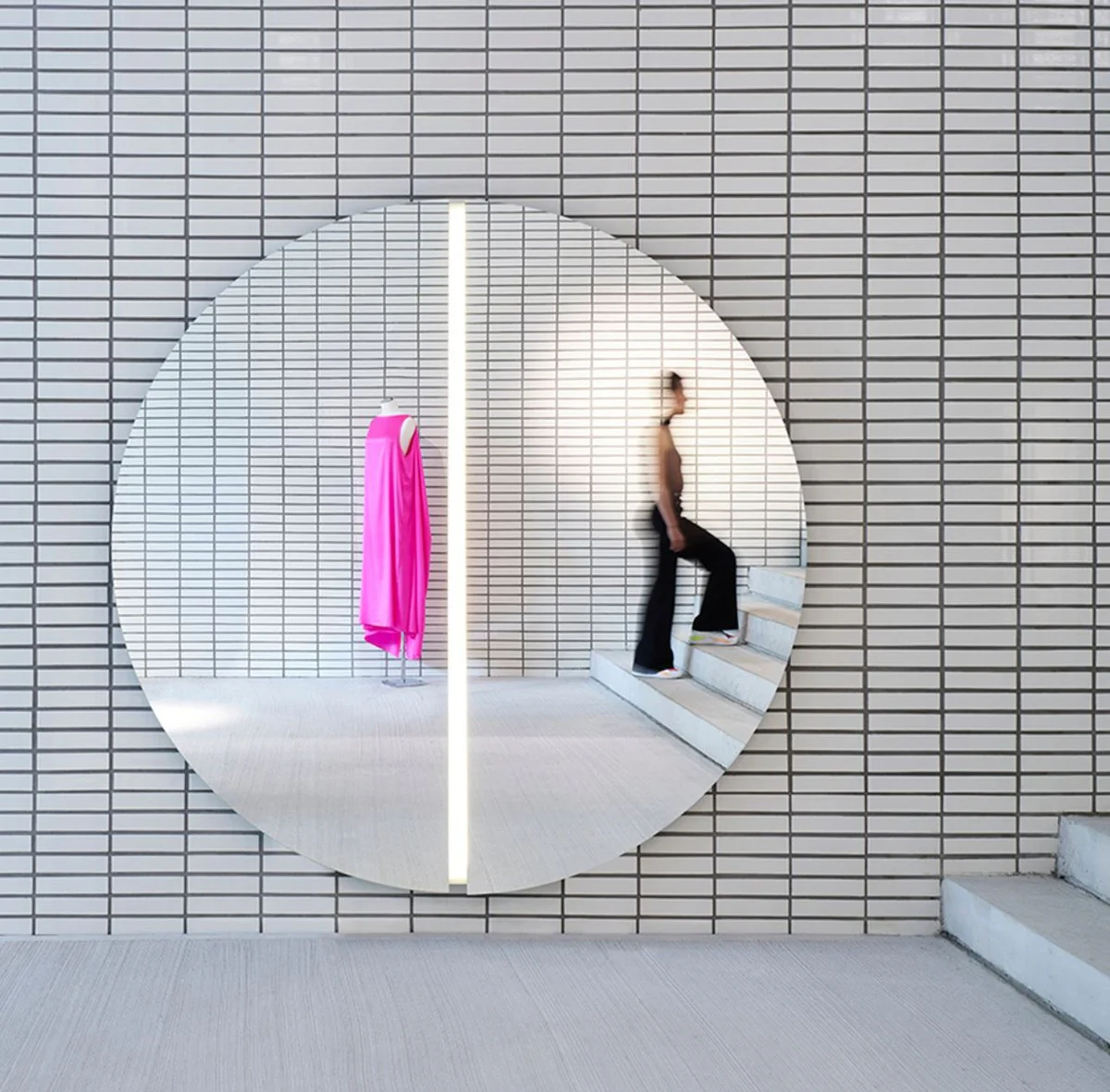 Luxury mirror 200 x 3.5 x H. 200 cm - Round wall mirror with LED strips - Living room Hotel Restaurant Boutique mirror