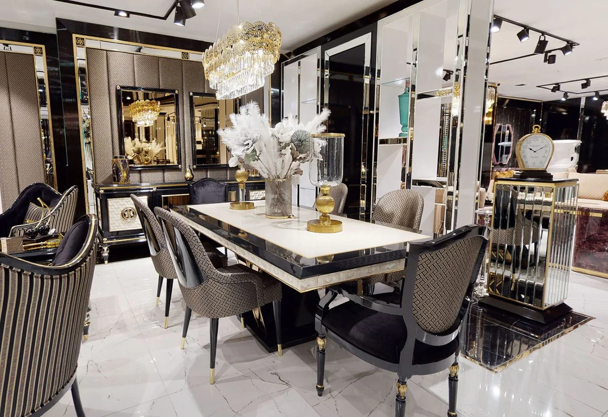 Luxury Art Deco Dining Table White / Black / Gold - Art Deco Dining Room Table - Art Deco Dining Room Furniture - Luxury Quality