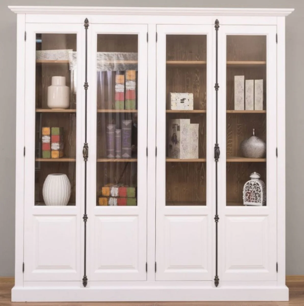 Country house style display cabinet white / brown 205 x 40 x H. 210 cm - solid wood cabinet - living room cabinet - display cabinet - country house style furniture