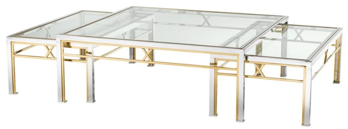 Coffee table set of 3 silver / gold - luxury living room table