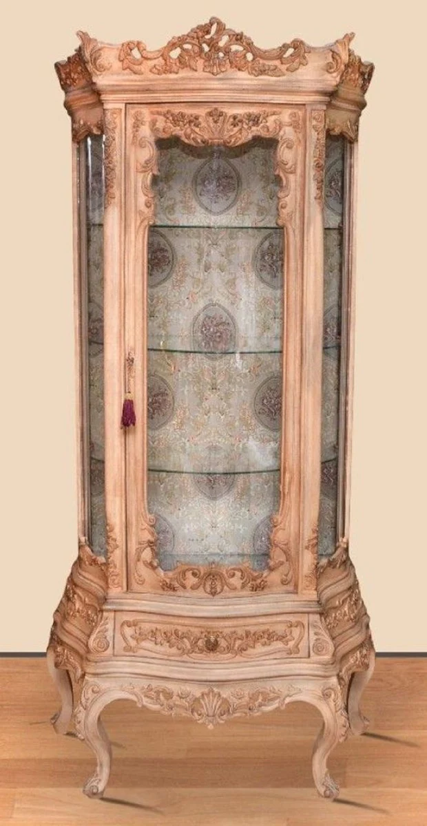 Baroque display cabinet natural colors - Magnificent baroque display cabinet with glass door and drawer - Handcrafted baroque living room furniture