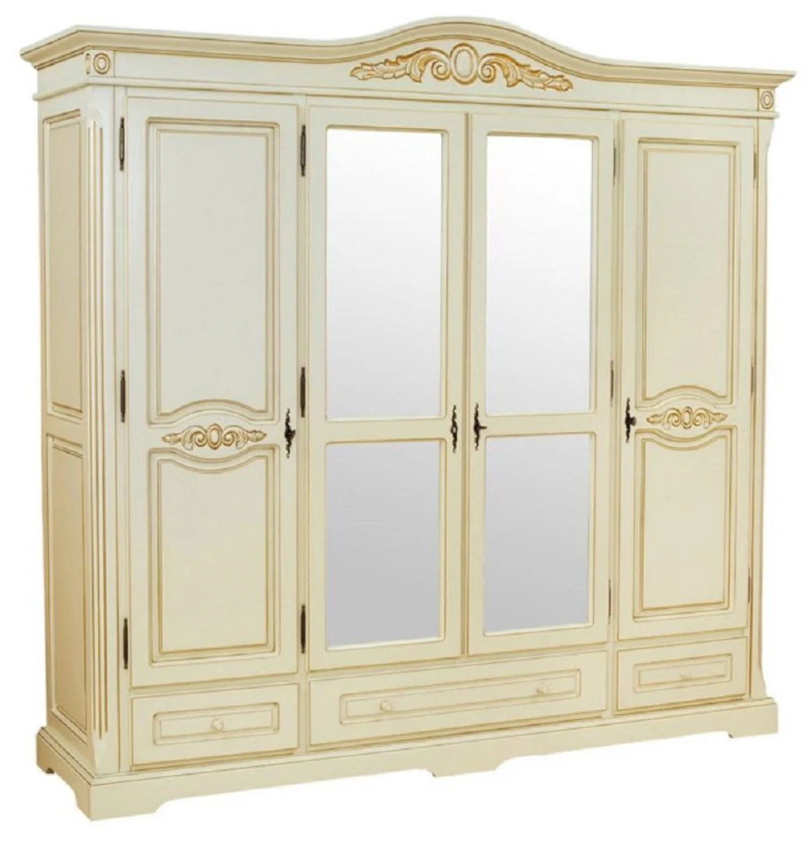 Luxury Baroque Bedroom Cabinet Cream / Beige - Baroque Style Solid Wood Cabinet with 4 Doors and 3 Drawers - Baroque Wardrobe - Baroque Bedroom Furniture