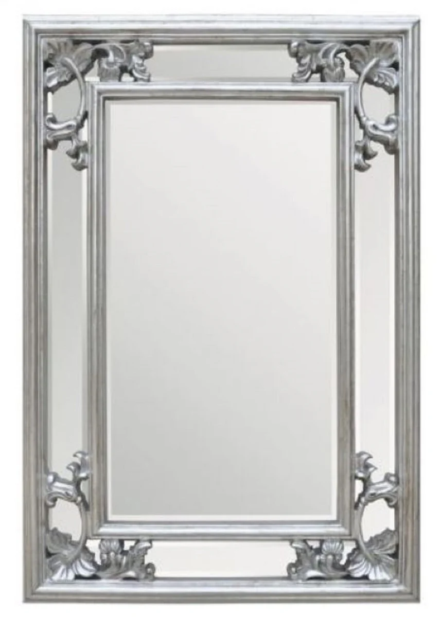 Baroque mirror silver 66 x H. 96 cm - Rectangular wall mirror in baroque style - Magnificent antique style wardrobe mirror - Baroque interior - Baroque furniture