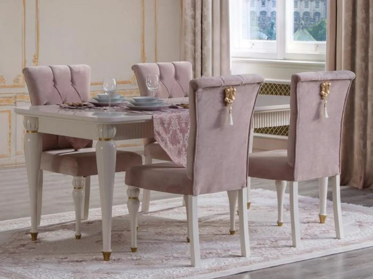 Luxury Baroque Dining Room Set Pink / White / Gold - 1 Dining Table & 6 Dining Chairs - Baroque Dining Room Furniture