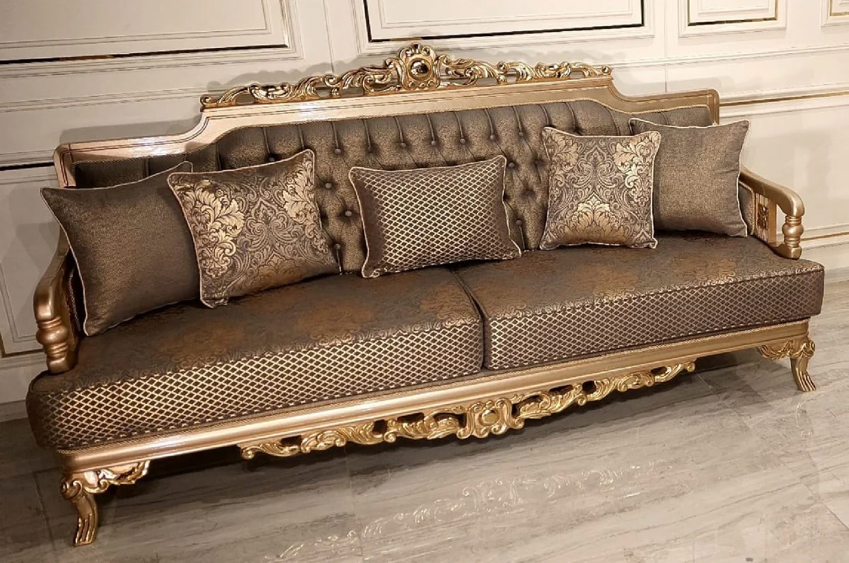 Luxury Baroque Living Room Sofa Gray / Gold - Handmade Baroque Style Sofa - Luxury Living Room Furniture in Baroque Style - Baroque Furniture - Noble & Magnificent