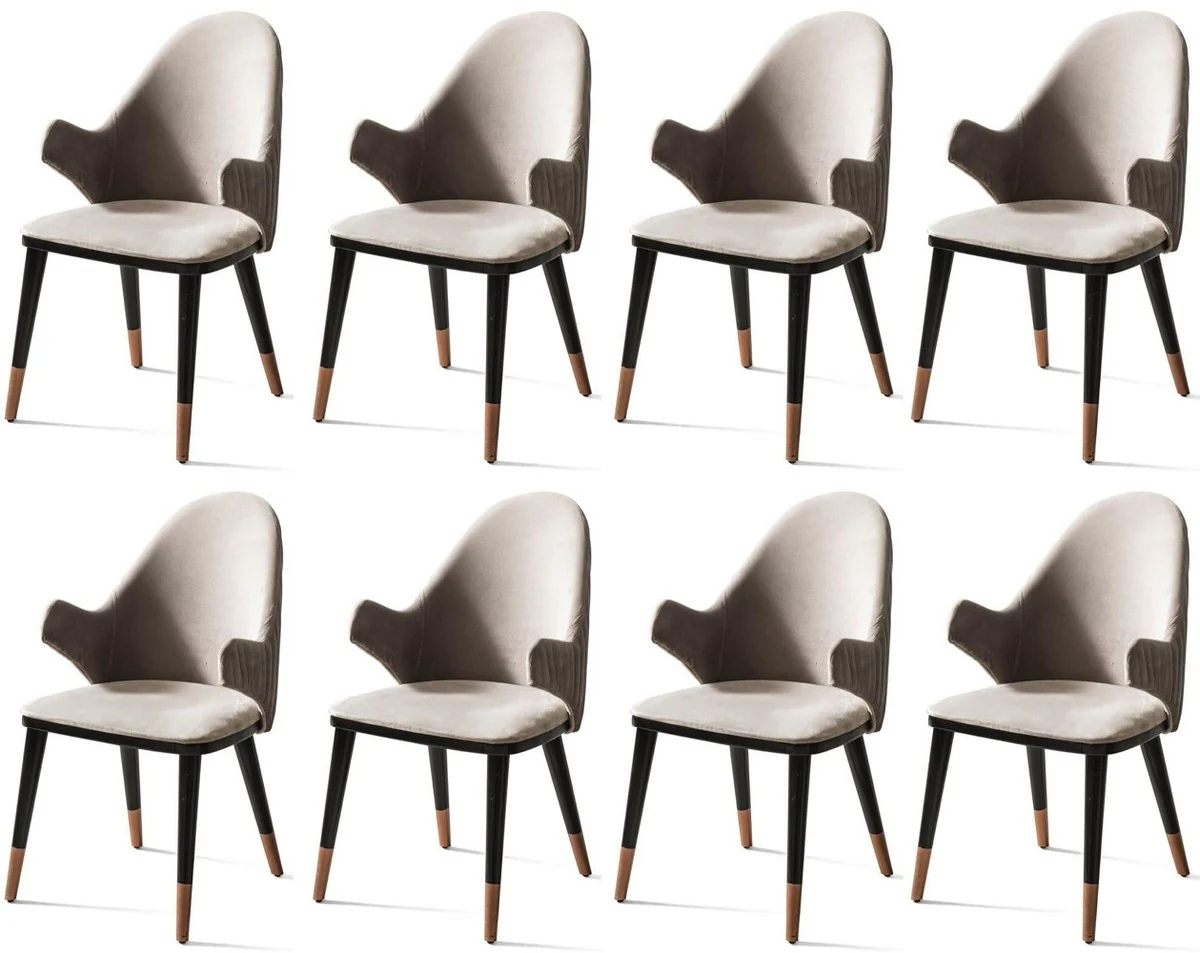 Luxury dining room chair set of 8 with armrests gray / black / copper 52 x 52 x H. 88 cm - dining room furniture - restaurant furniture - dining room furnishings - luxury furniture - luxury furnishings