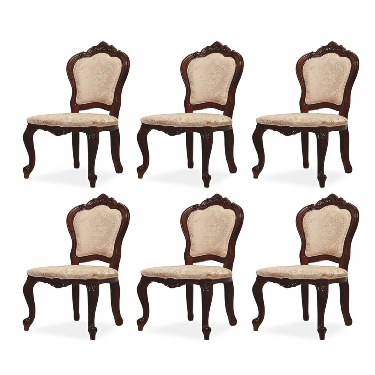 Luxury baroque dining room chair set of 6 with pattern beige / brown H. 103 cm