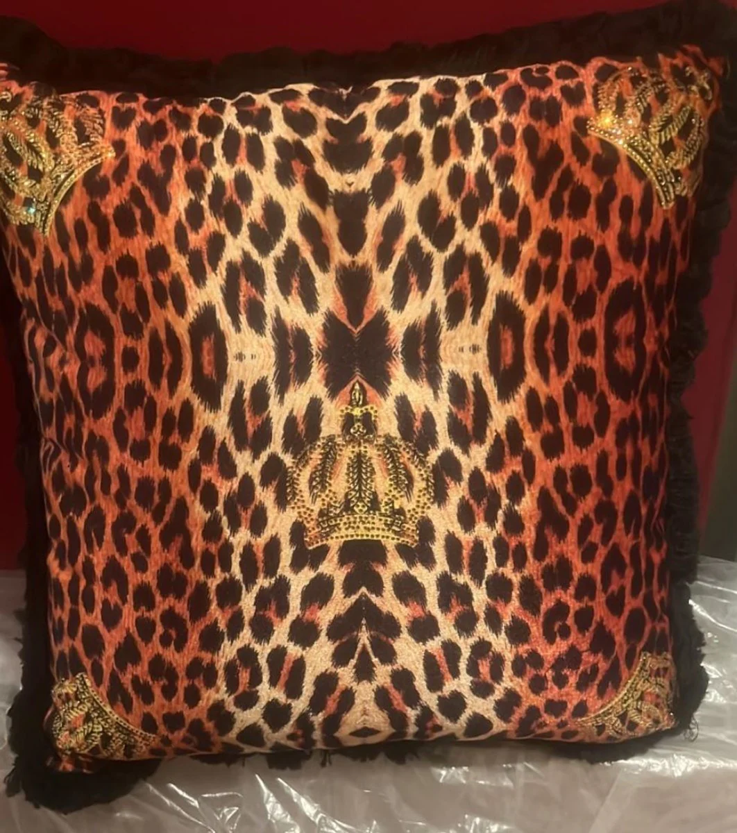Harald Glööckler Luxus Kissen Pompöös by Krone Leopard / Gold / Schwarz 50 cm