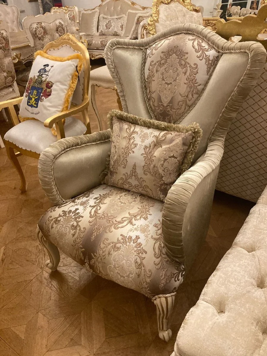 Luxus Barock Sessel Grün / Mehrfarbig / Creme / Braun - Prunkvoller Wohnzimmer Sessel mit elegantem Muster - Luxus Wohnzimmer Möbel im Barockstil - Barock Möbel - Edel & Prunkvoll