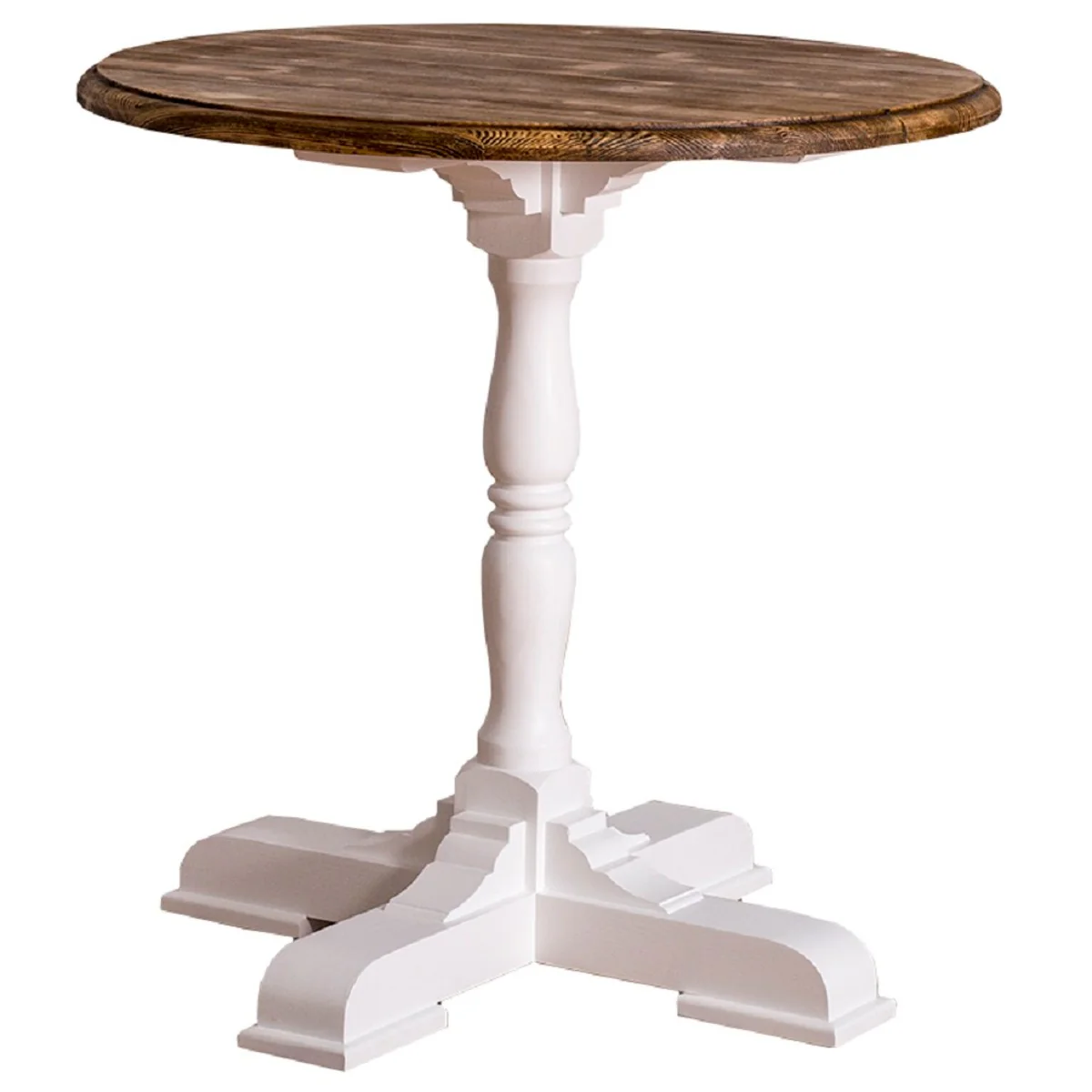 Country house style dining table white / brown Ø 78 x H. 78 cm - Round kitchen table in country house style