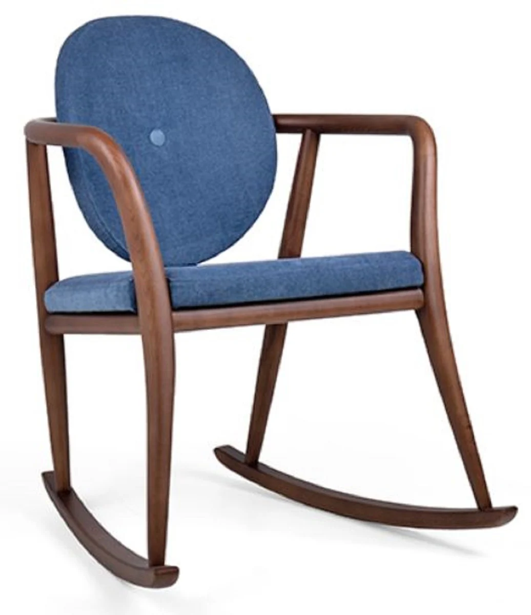 Luxury rocking chair blue / brown 66.5 x 71 x H. 87.5 cm - Padded solid wood chair with armrests - Luxury living room furniture