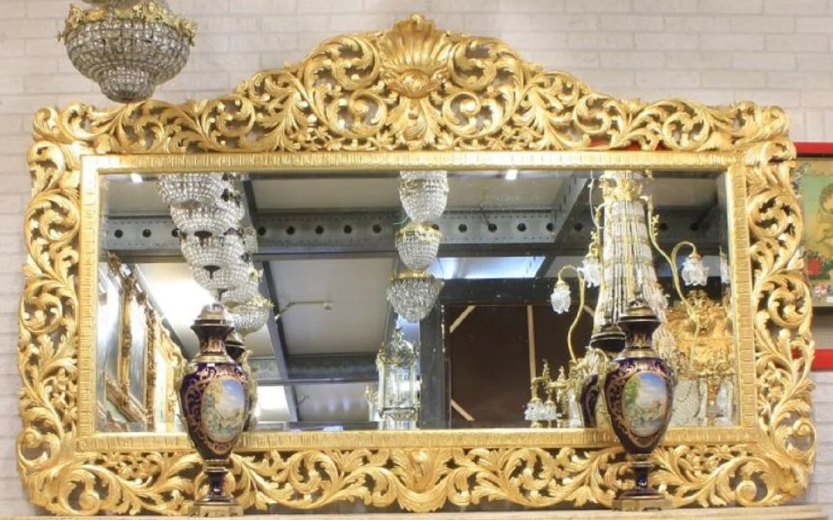 Baroque mirror gold 210 x H. 150 cm - Huge handmade antique style wall mirror - Magnificent baroque furniture