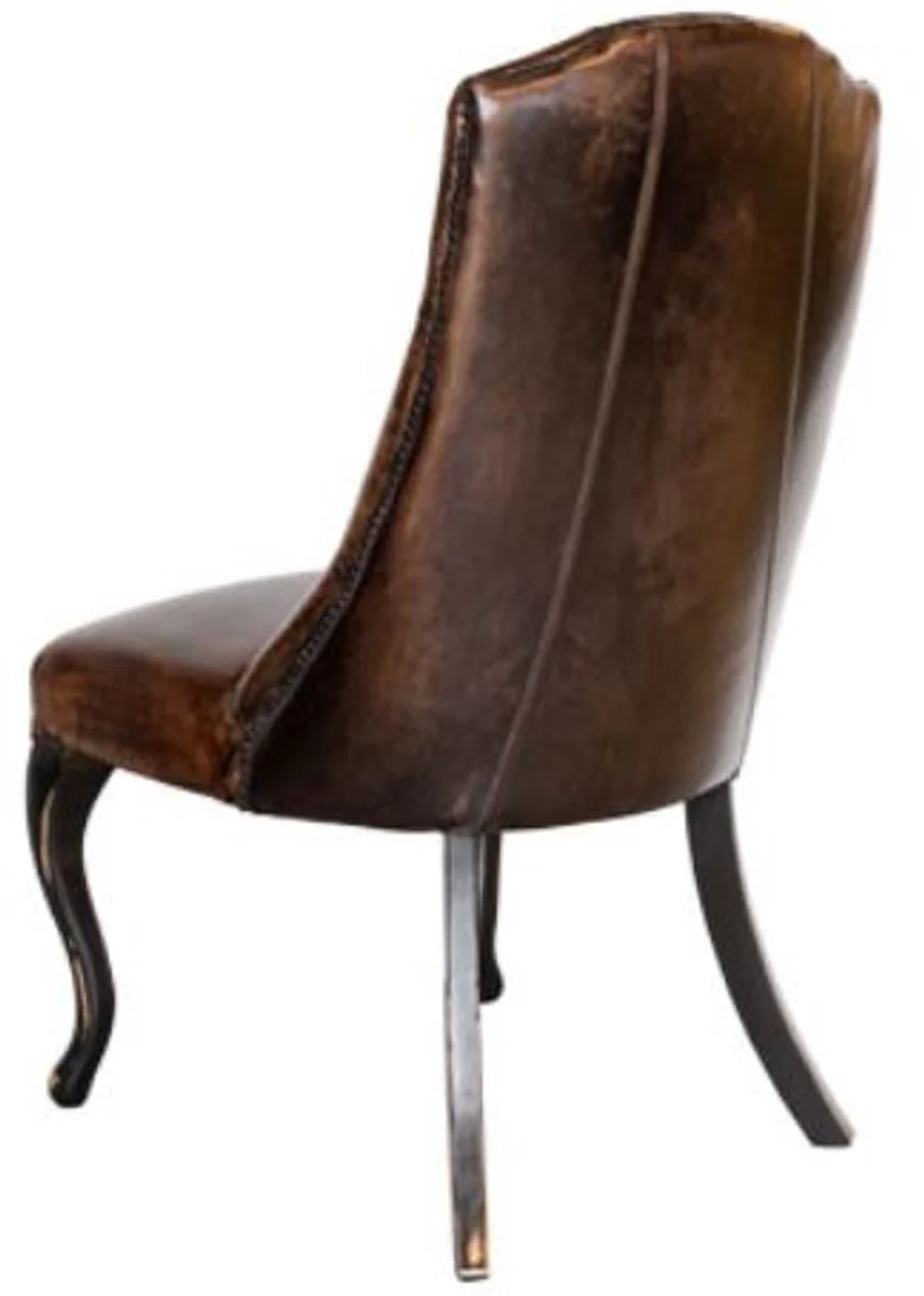 Chesterfield Dining Chair Vintage Dark Brown / Antique Black - Elegant Genuine Leather Chair - Chesterfield Furniture