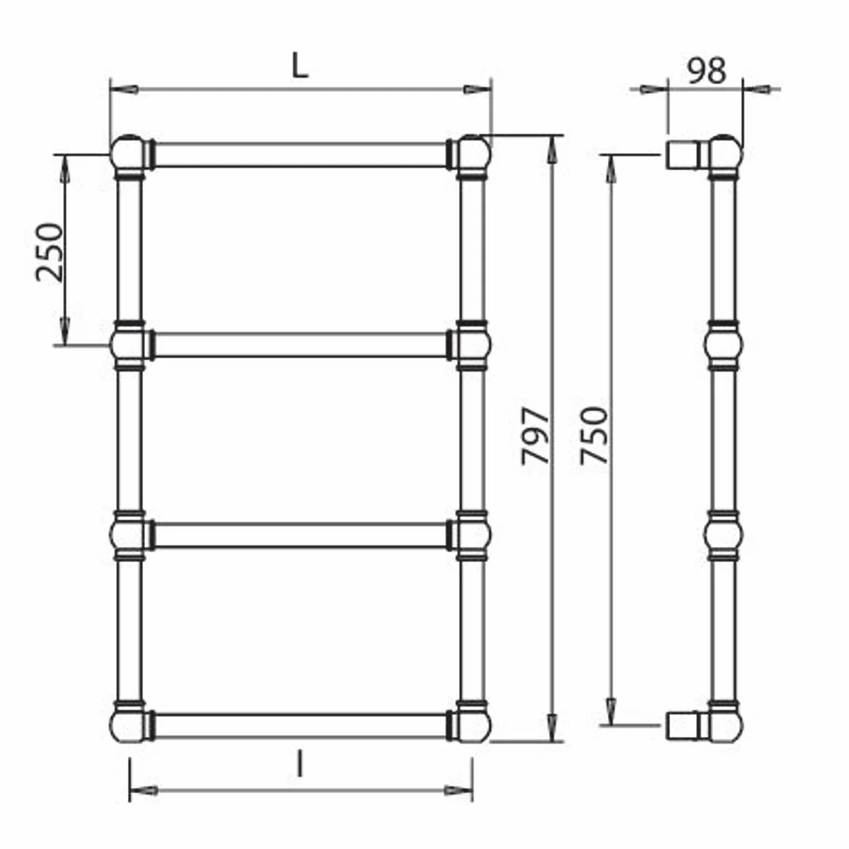 Luxury brass towel warmer silver H. 79.7 cm - Made in Italy