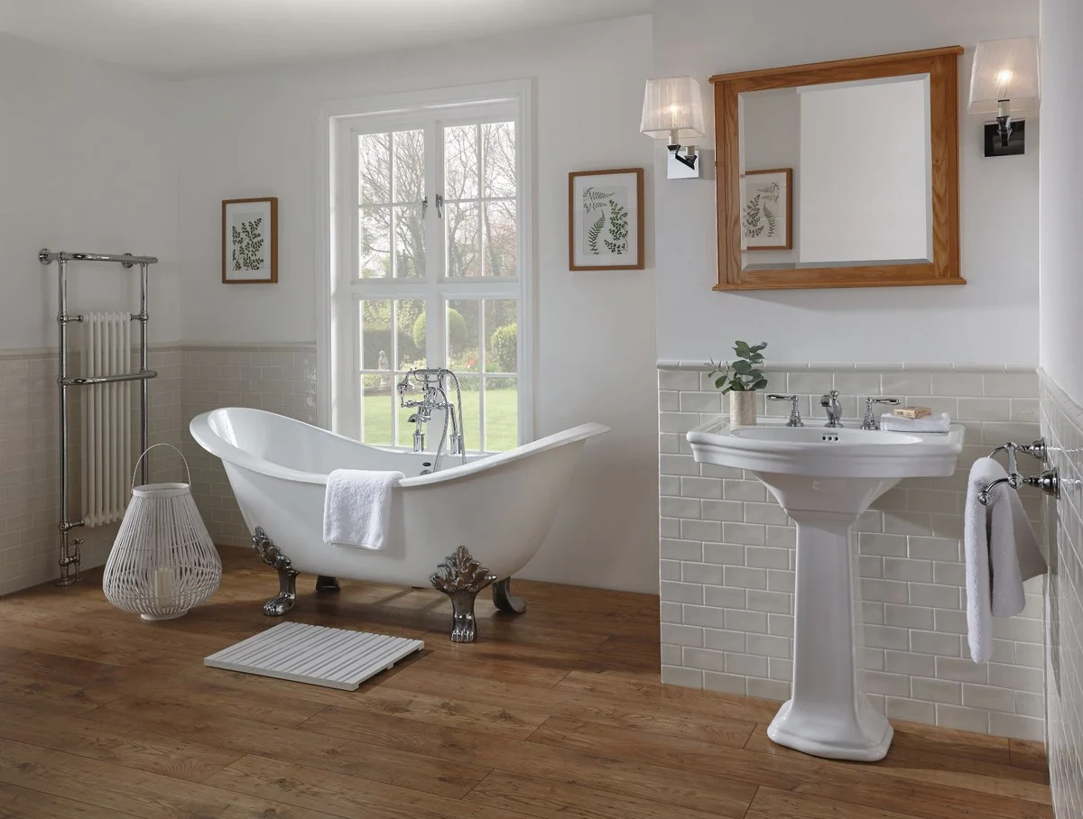 Luxury Art Nouveau bathtub white / silver 180 x 77 x H. 79 cm - Curved freestanding acrylic bathtub with lion feet - Art Nouveau bathroom furniture