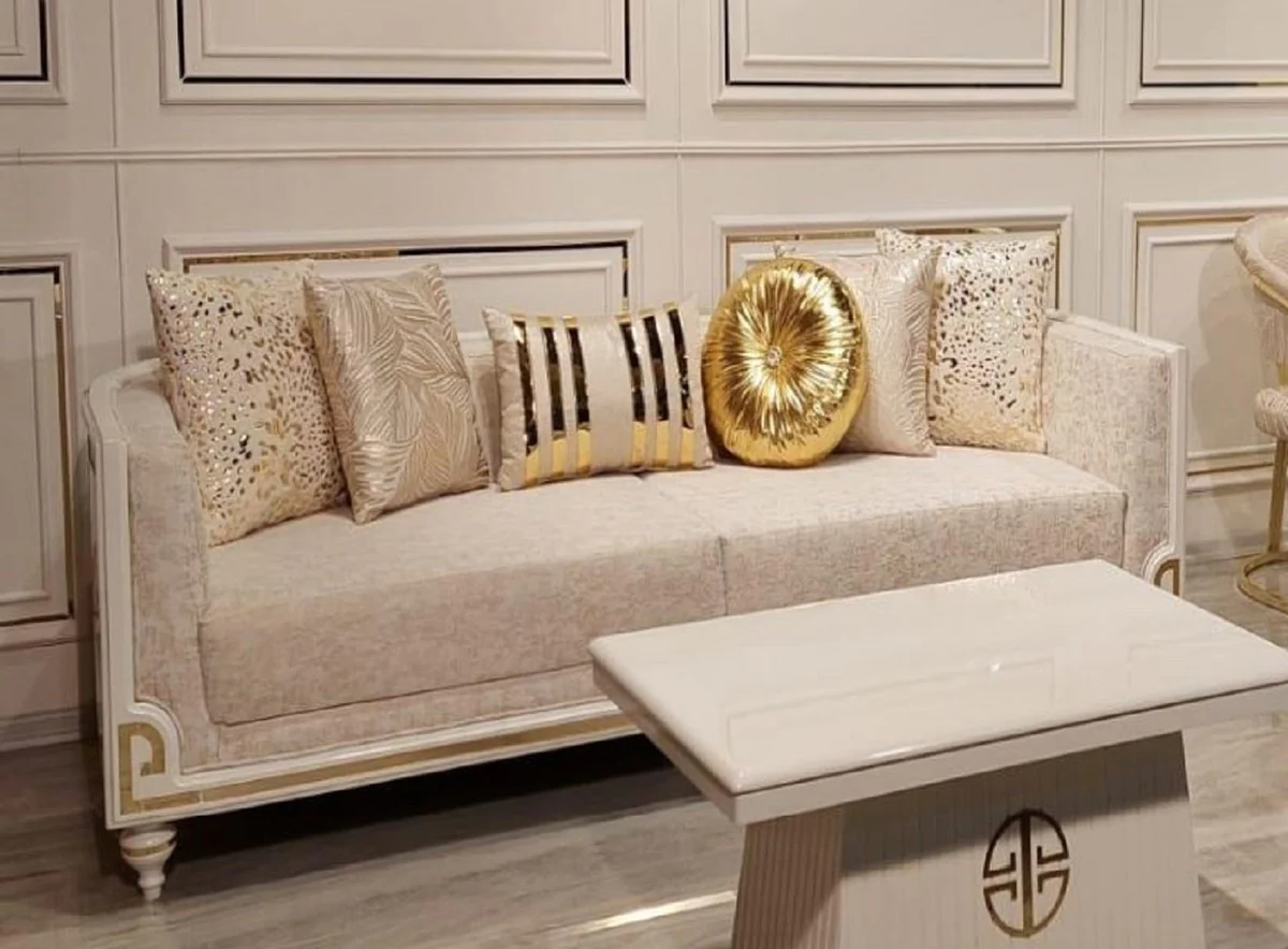 Luxury Art Deco Sofa Gray / White / Gold - Living Room Sofa - Hotel Sofa - Luxury Art Deco Living Room & Hotel Furniture