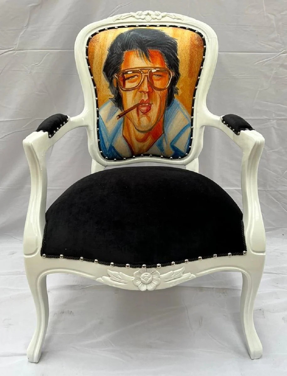 Luxury Baroque Salon Chair Black / Multicolored / White Elvis - Handcrafted Baroque Style Chair - Luxury Furniture in Baroque Style - Baroque Furniture - Noble & Magnificent