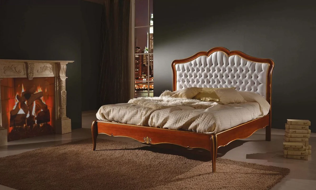 Luxury Baroque double bed white / brown / gold - Magnificent solid wood bed - Baroque bedroom furniture - Luxury quality - Made in Italy