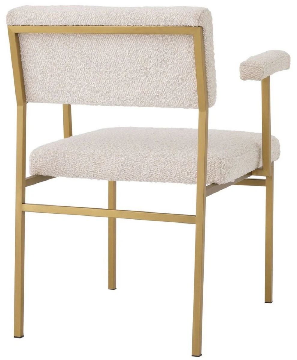 Luxury dining room chair cream / brass 64 x 67 x H. 84 cm - Elegant kitchen chair with armrests - Luxury dining room furniture