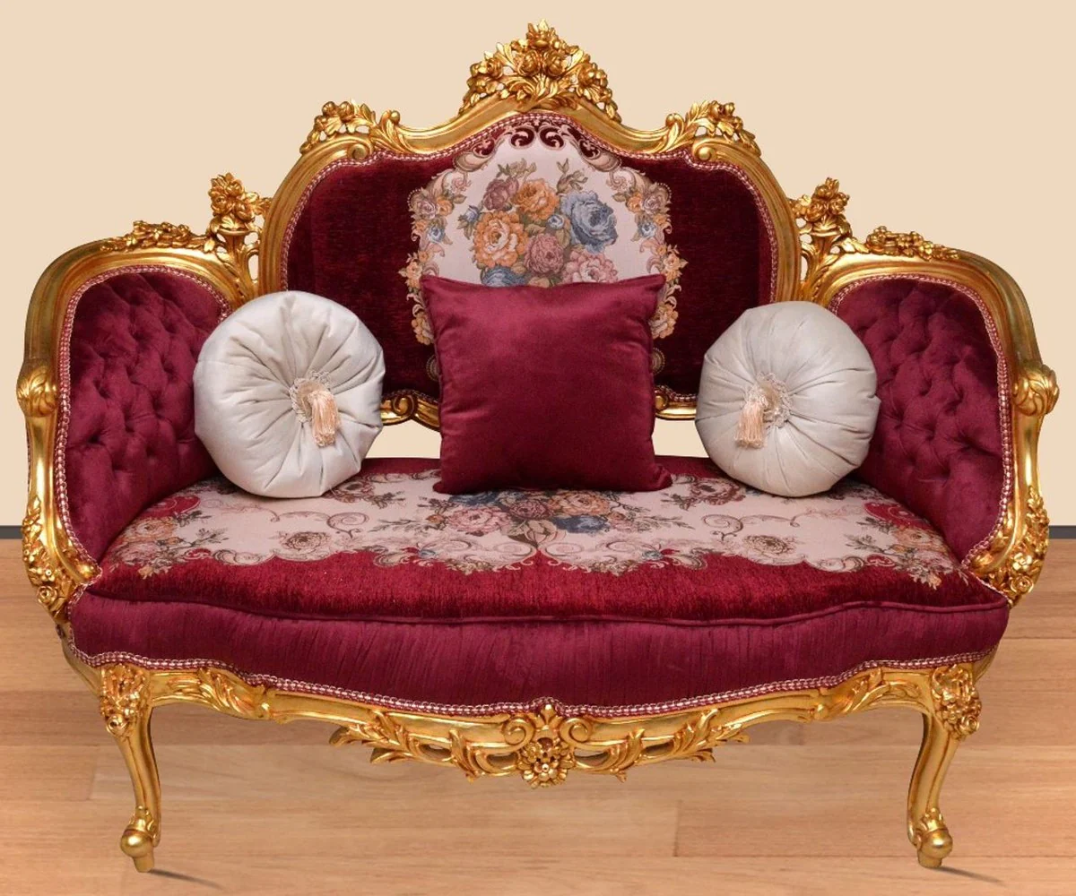 Baroque Sofa Bordeaux Red / Multicolored / Gold - Handmade Living Room Sofa in Baroque Style - Magnificent Baroque Living Room Furniture