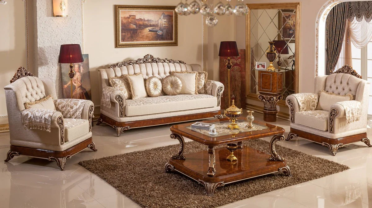 Luxury Baroque Sofa Gold / Brown / Bronze Colors - Magnificent Living Room Sofa with Elegant Pattern - Baroque Living Room & Hotel Furniture - Noble & Magnificent