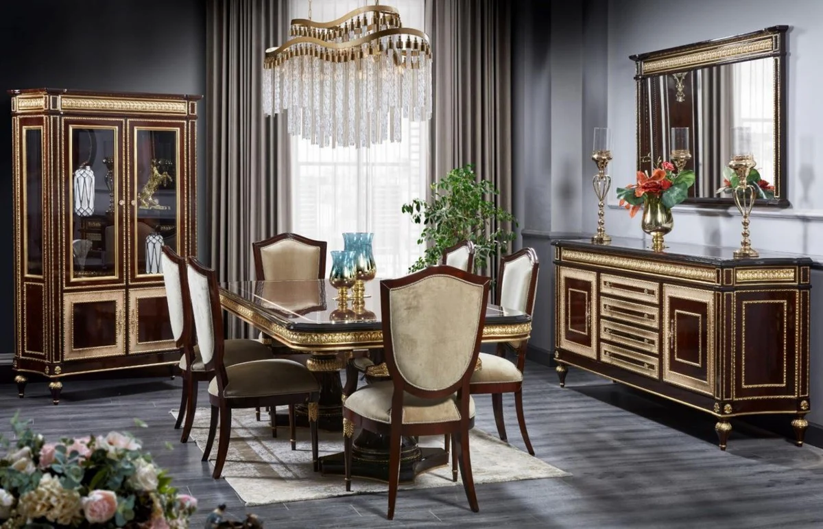 Luxury Baroque Dining Table Dark Brown / Gold - Handmade Solid Wood Dining Room Table - Luxury Dining Room Furniture in Baroque Style - Baroque Furniture - Baroque Furnishings