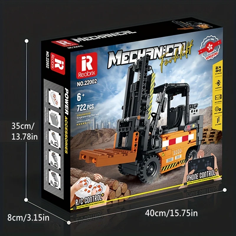 722-teiliges Bausteinset für technische Gabelstaplermodelle – Doppelferngesteuerter Bulldozer, Bagger und Auto – perfektes Dekompressionsgeschenk für Erwachsene!