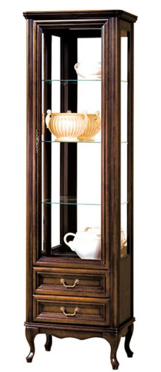 Luxury Art Nouveau display cabinet dark brown 64.3 x 42.5 x H. 206 cm - living room cabinet with glass door and 2 drawers - living room furniture