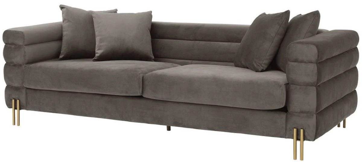Luxury couch gray / brass 230 x 95 x H. 70.5 cm - living room sofa with elegant velvet fabric - luxury furniture