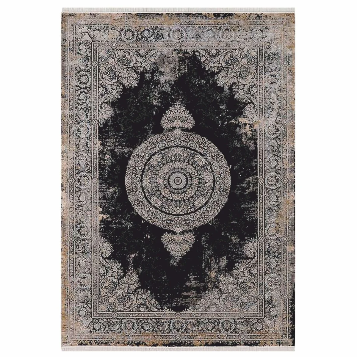 Luxury Baroque Viscose Rug Vintage Black - Various Sizes