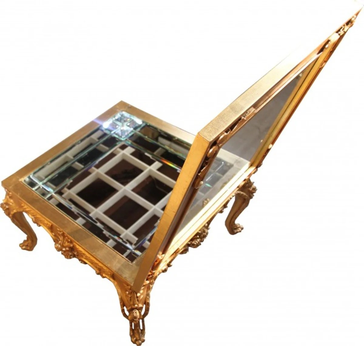 Magnificent baroque coffee table gold mirrored with hinged glass lid 67 x 67 cm unique living room salon table furniture