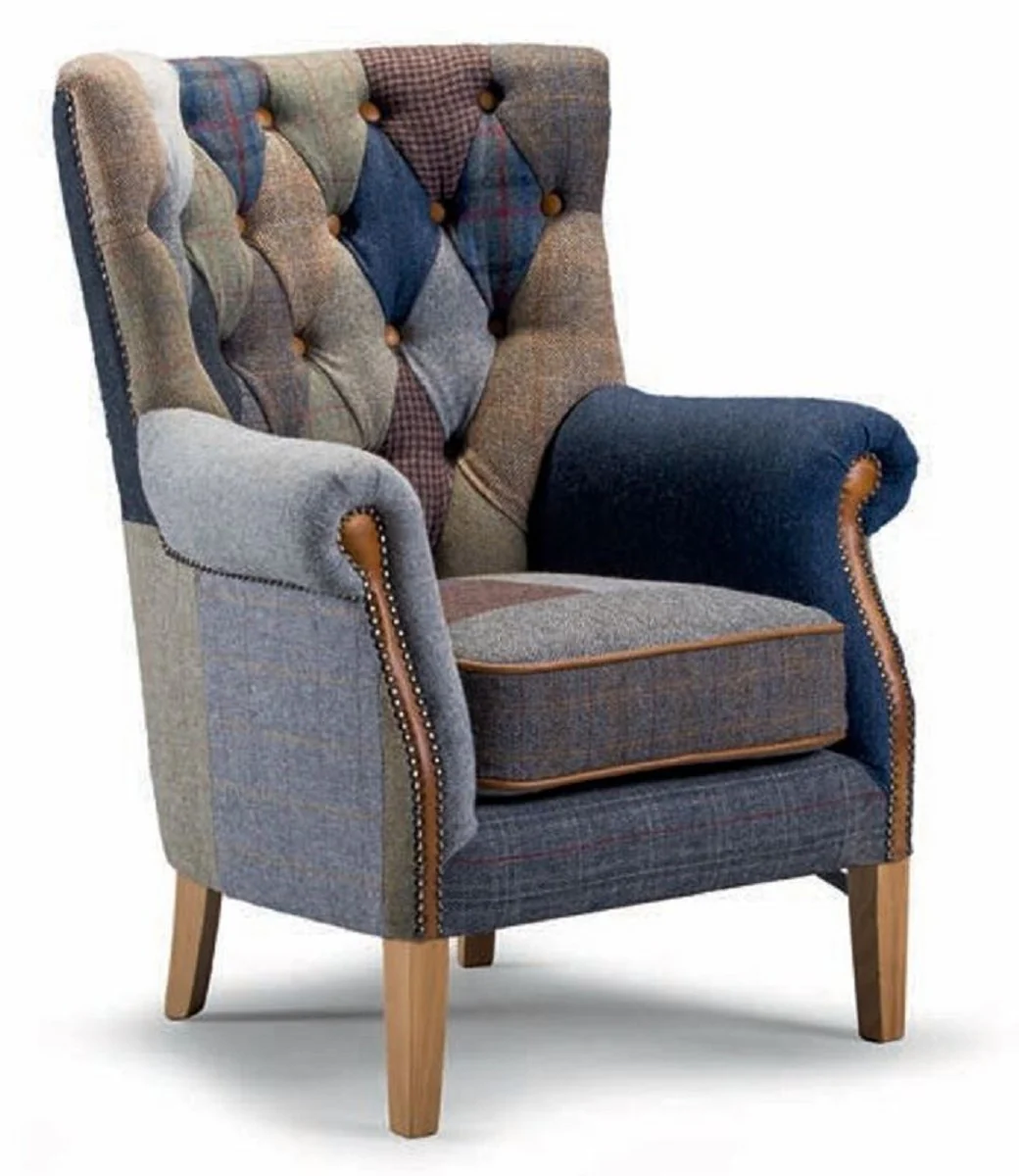 Luxury Chesterfield Armchair Colorful / Brown / Natural Colors - Living Room Furniture
