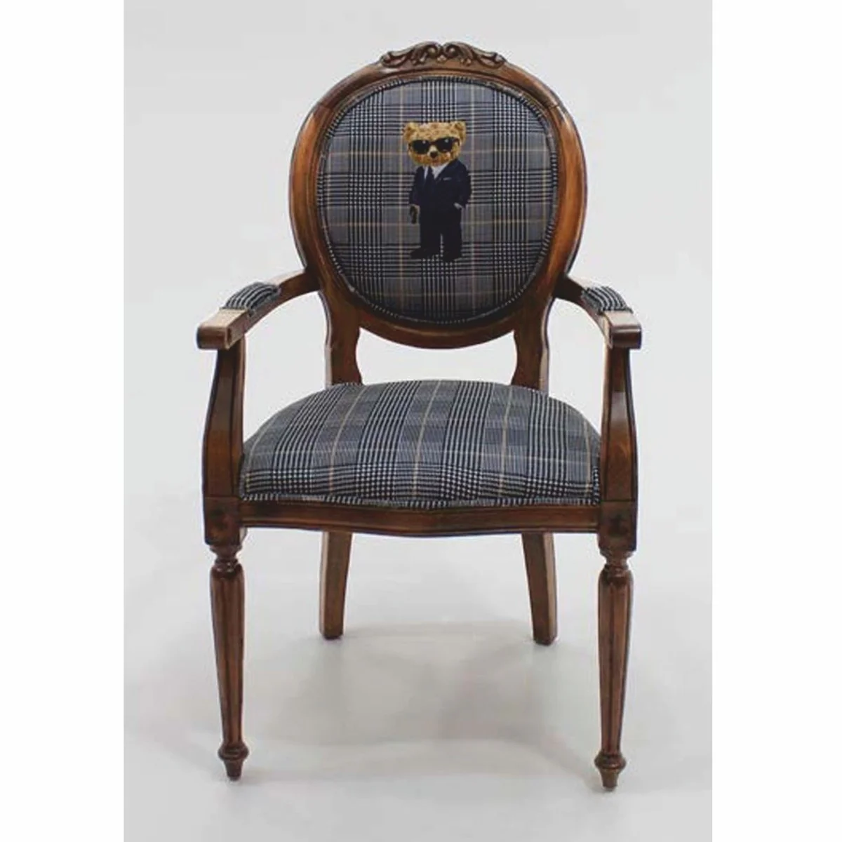 Luxury Baroque Dining Chair with Armrests Spy Teddy Bear Blue / Brown