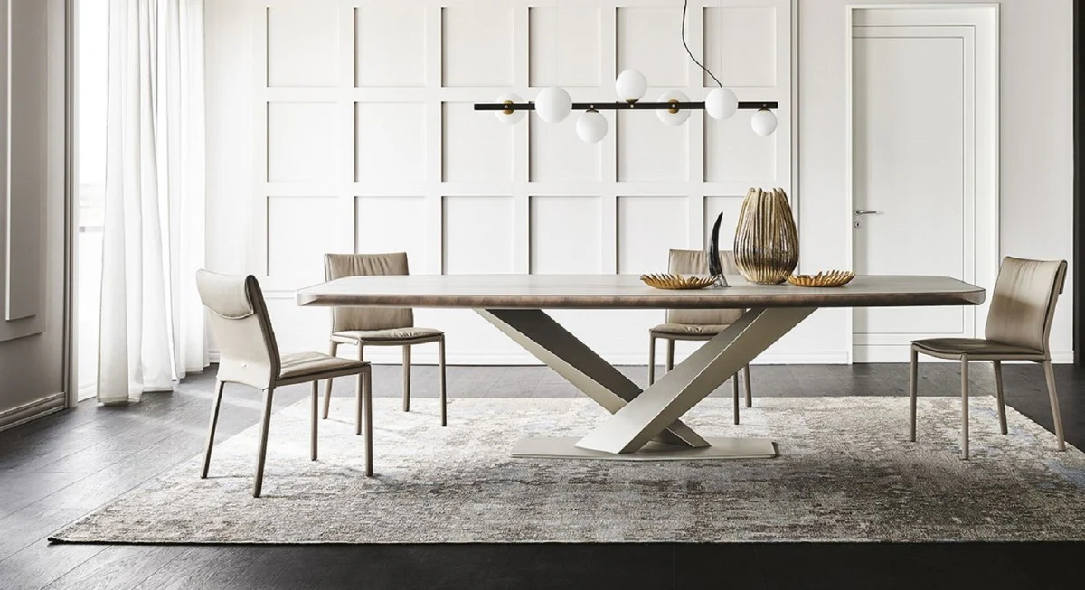 Luxury dining table multicolored / titanium colors 300 x 128 x H. 73 cm - Dining room table with high-quality ceramic table top - Modern dining room furniture - Luxury quality - Made in Italy