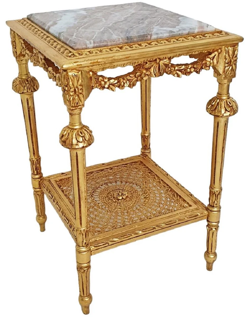 Baroque side table gold / gray - magnificent antique style solid wood table with marble top - living room furniture in baroque style - baroque furniture