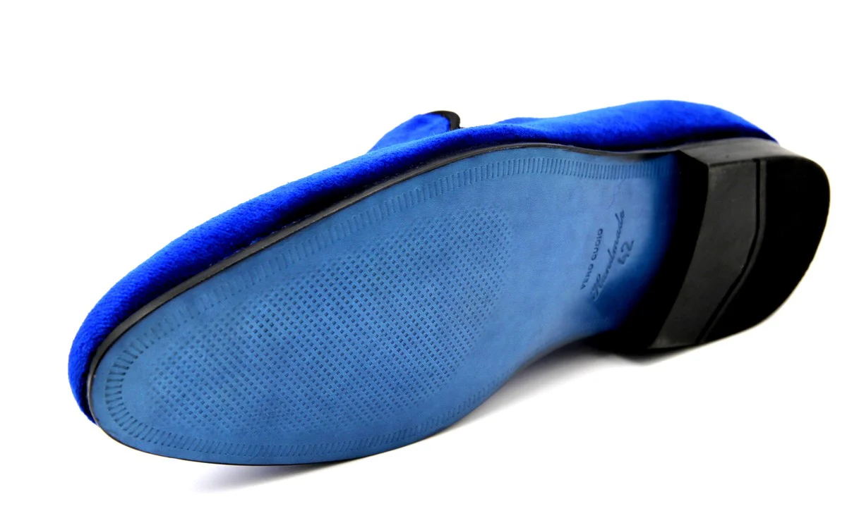 Pompöös by luxury velvet slipper crown royal blue / gold - various shoe sizes - designed by Harald Glööckler