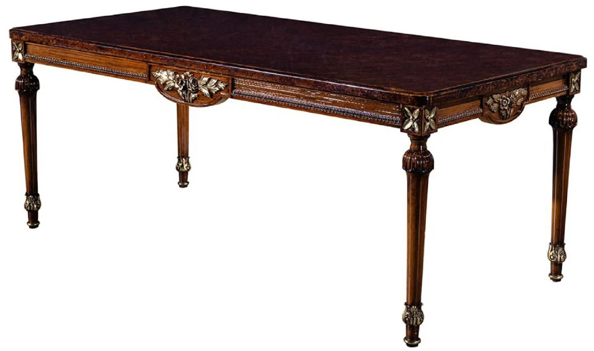 Luxury baroque dining table brown 194 x 94 x H. 77 cm - solid wood dining room table - kitchen table - dining room furniture in baroque style