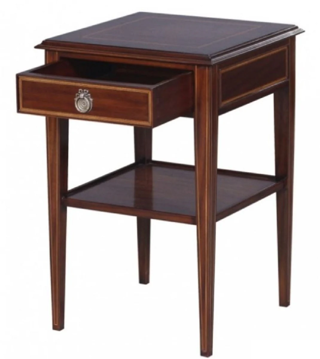 Luxury Art Nouveau mahogany wood living room side table with drawer dark brown / gold 40 x 40 x H. 61 cm - luxury quality