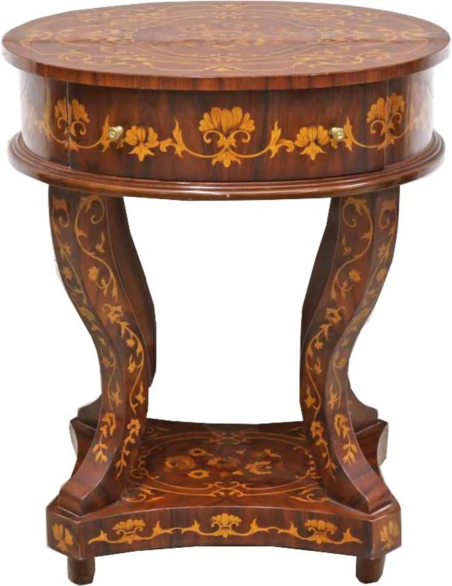 Baroque side table with drawers brown inlay 60 x 50 x H75 cm - antique style side table