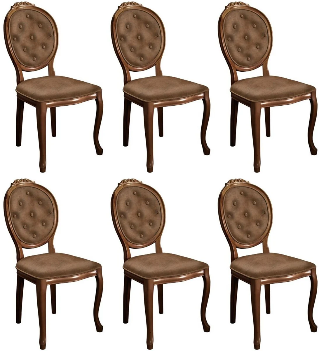 Baroque Dining Room Chair Set Brown - 6 Handmade Kitchen Chairs in Baroque Style - Baroque Dining Room Furniture