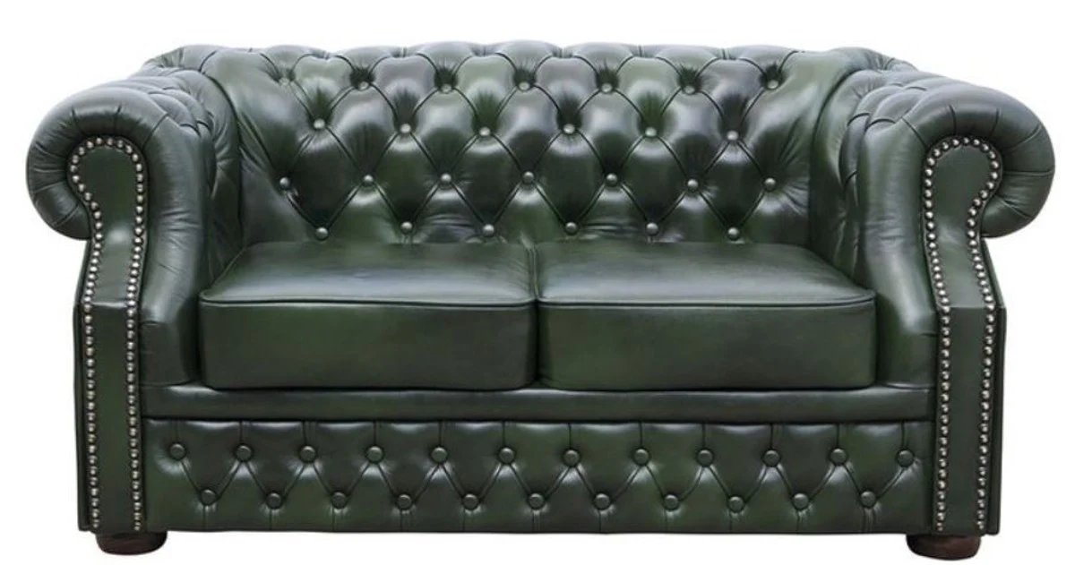 Luxury genuine leather 2-seater sofa dark green 180 x 90 x H. 80 cm - Chesterfield furniture