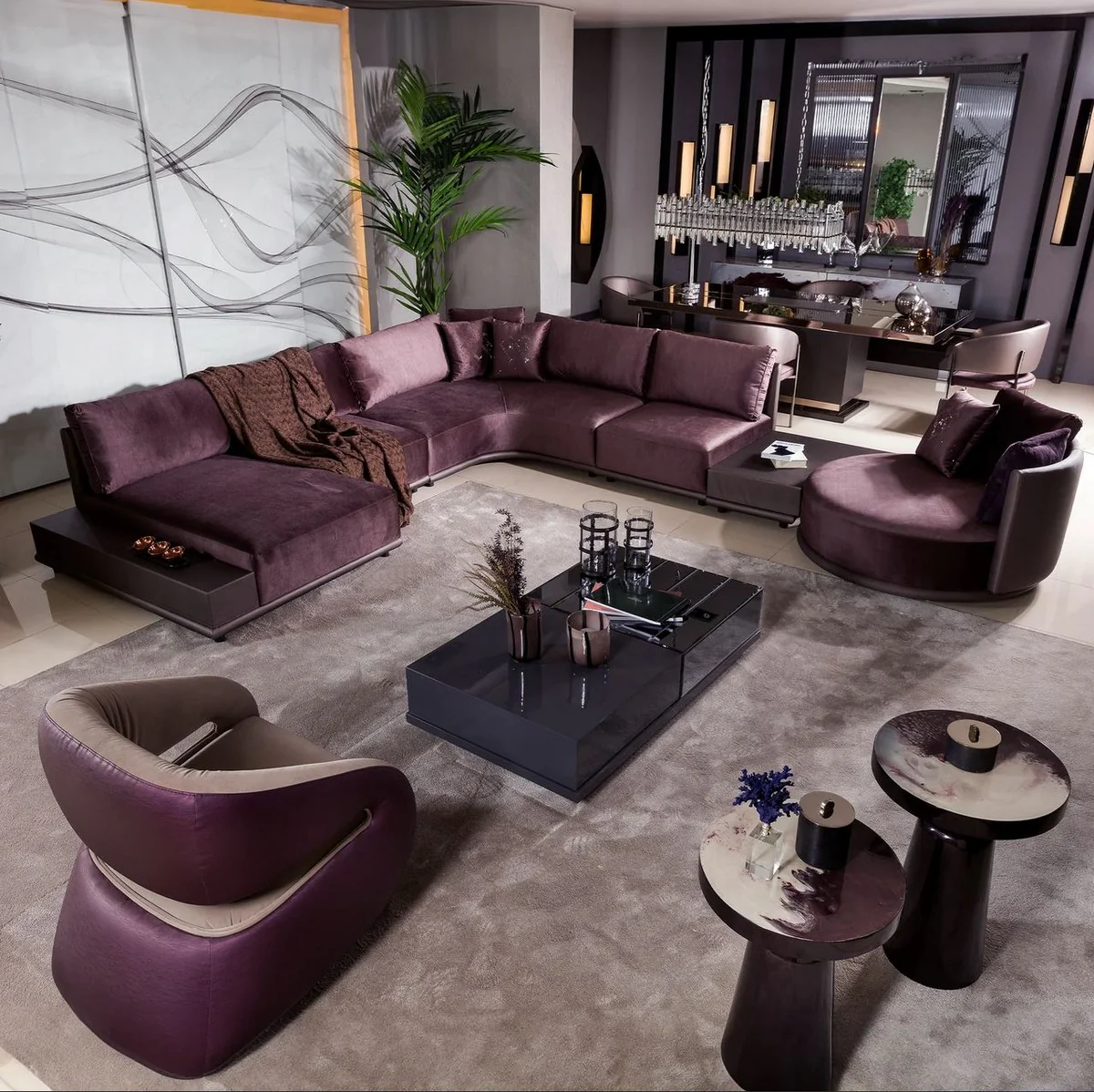 Modular luxury living room corner sofa purple 420 cm