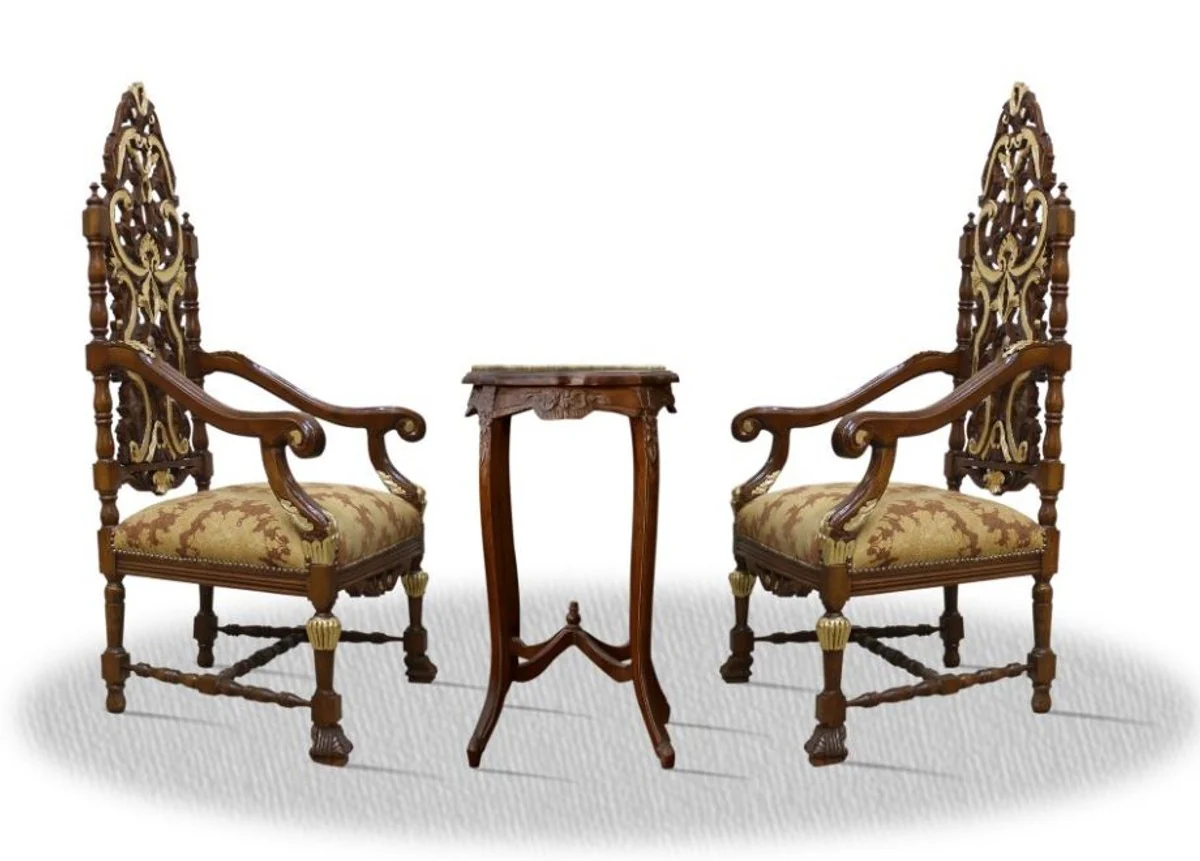 Barock Thronstuhl Set mit Beistelltisch - Luxus Edition