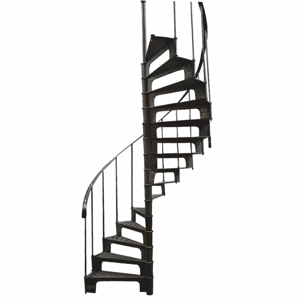 Cast iron spiral staircase with railing left side black H. 278 cm - Rustic spiral staircase