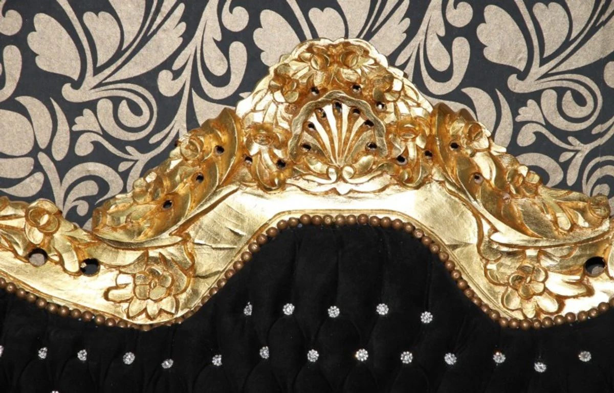 Baroque 2-seater sofa Master black / gold with bling bling glitter stones