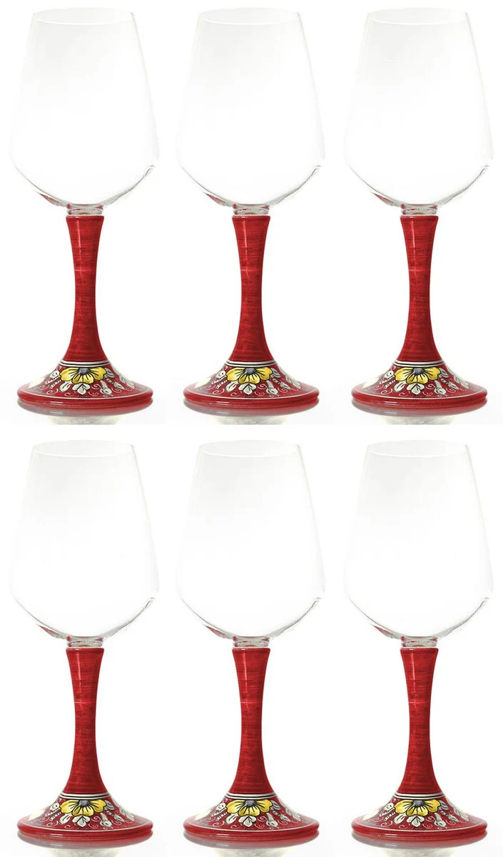 Luxury wine glass set of 6 red / multicolored H. 23.5 cm - Handmade & hand-painted wine glasses - Hotel & Restaurant Accessories - Luxury quality - Made in Italy