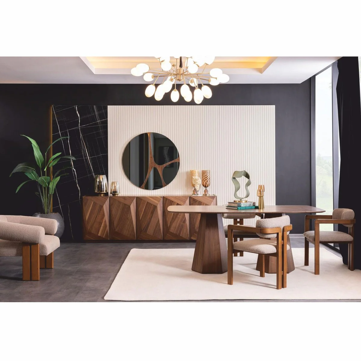 Luxury dining room chair set of 6 with armrests gray / brown - dining room furniture