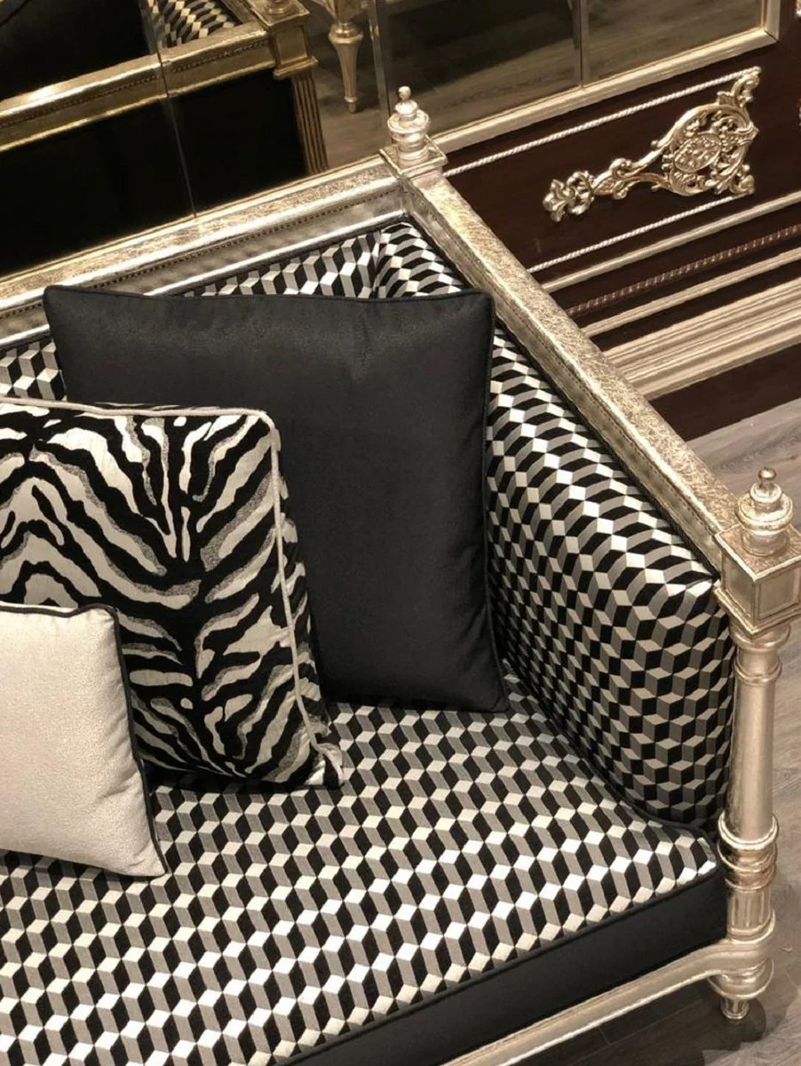 Luxury Baroque Sofa Black / Silver / Antique Silver - Living Room Sofa with Elegant Pattern - Noble & Magnificent